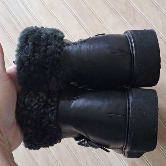 H by Hudson Adda Black Leather Shearling Lined Lace-Up Ankle Boots Trim Cozy - Picture 8 of 14